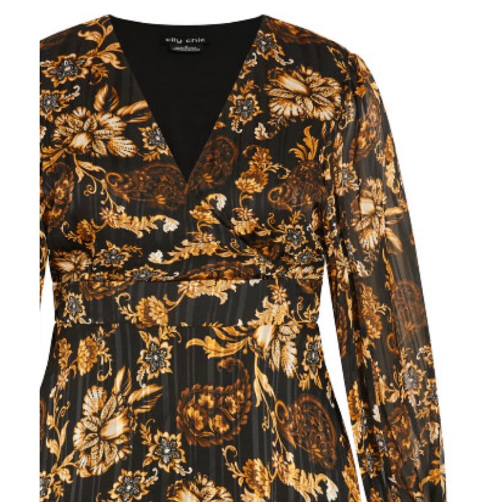 NWT City Chic Black Floral Pleated Faux Wrap Mini Dress 18 - Picture 6 of 12